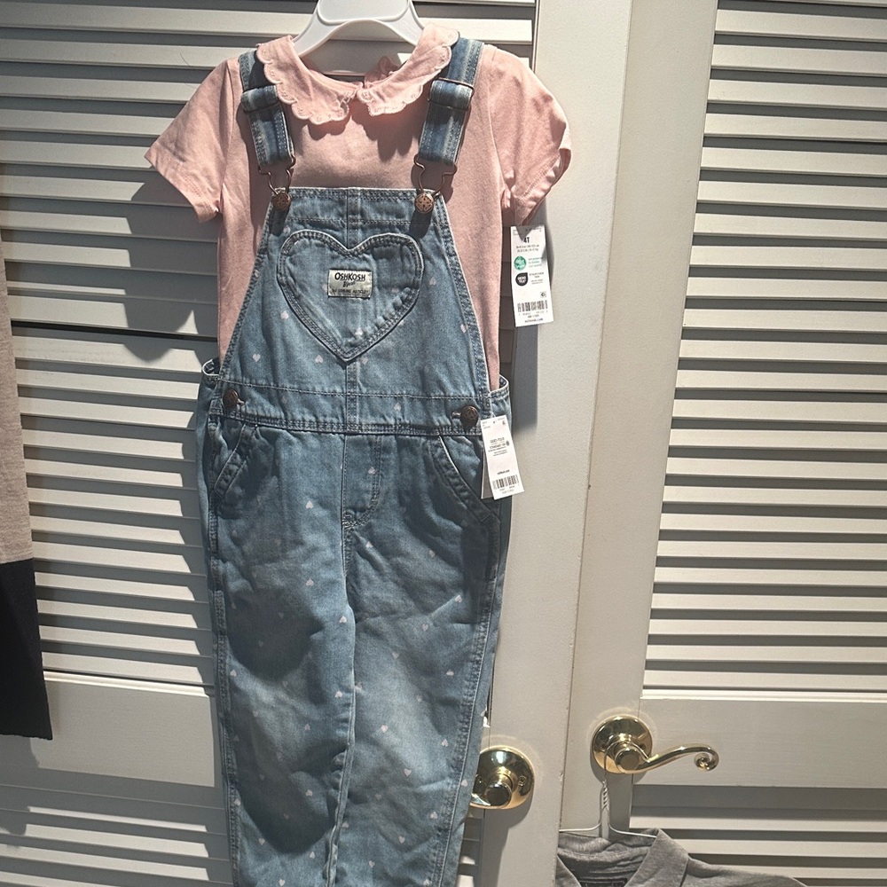 Denim overalls with pink hearts. OshKosh B'gosh 4T